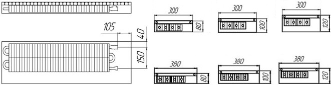 Схема конвекторов Уют шириной 300 и 380 мм